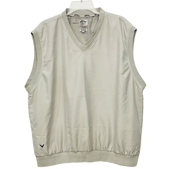 Callaway Golf Men’s Vest Embroidered Logo Beige Pullover V-Neck Full/Lining XL - Picture 1 of 12